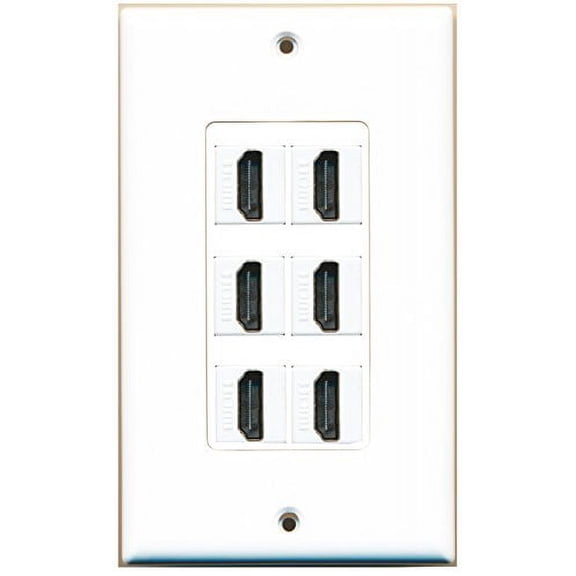 RiteAV - 6 Port Hdmi Decorative Keystone Wallplate Single Gang (White)