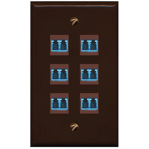 RiteAV 6 Port LC Fiber Optic Singlemode Duplex Wall Plate - Flat Style [Brown/Brown]