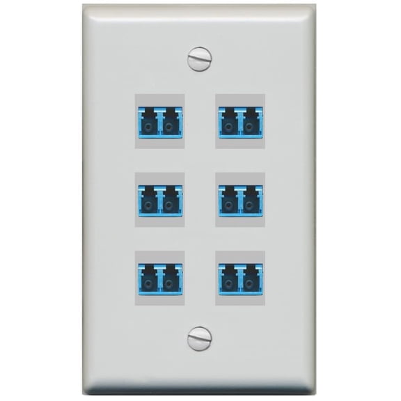 RiteAV 6 Port LC Fiber Optic Singlemode Duplex Wall Plate - Flat Style [Gray/Gray]