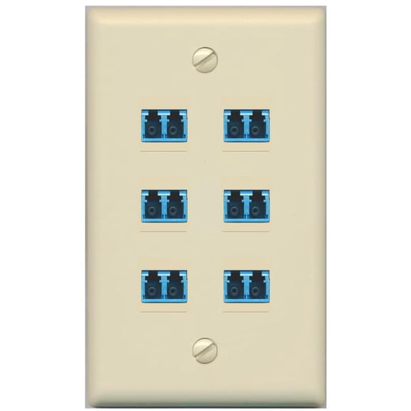 RiteAV 6 Port LC Fiber Optic Singlemode Duplex Wall Plate - Flat Style [Ivory/Ivory]