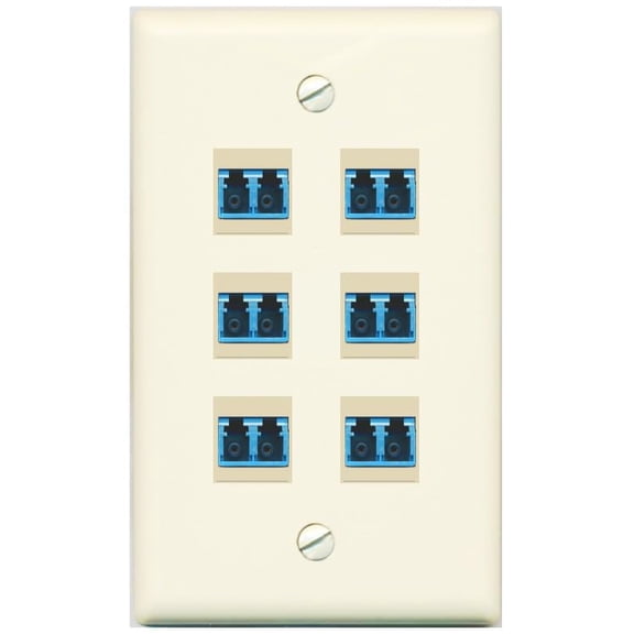 RiteAV 6 Port LC Fiber Optic Singlemode Duplex Wall Plate - Flat Style [Light-Almond]
