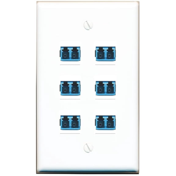 RiteAV 6 Port LC Fiber Optic Singlemode Duplex Wall Plate - Flat Style [White]