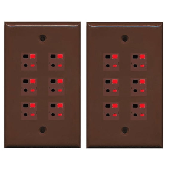 RiteAV 6 Port Speaker Jack Single Gang Wall Plate for Home Theater - Brown - 2 Pack