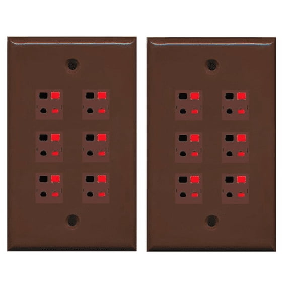 RiteAV 6 Port Speaker Jack Single Gang Wall Plate for Home Theater - Brown - 2 Pack