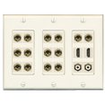 thumbnail image 1 of RiteAV 7.2 Surround Sound 7 Speaker 14 Banana Plug Jack Wall Plate w/ 2 RCA Subwoofer + 2 HDMI Female Connectors - 3 Gang [Light Almond], 1 of 1