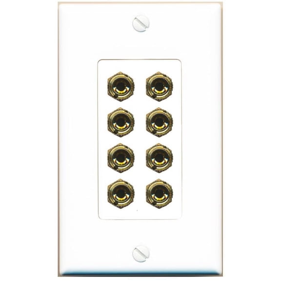 RiteAV 8 Banana 4 Speaker Surround Female Coupler Binding Post Wall Plate 3 Pack