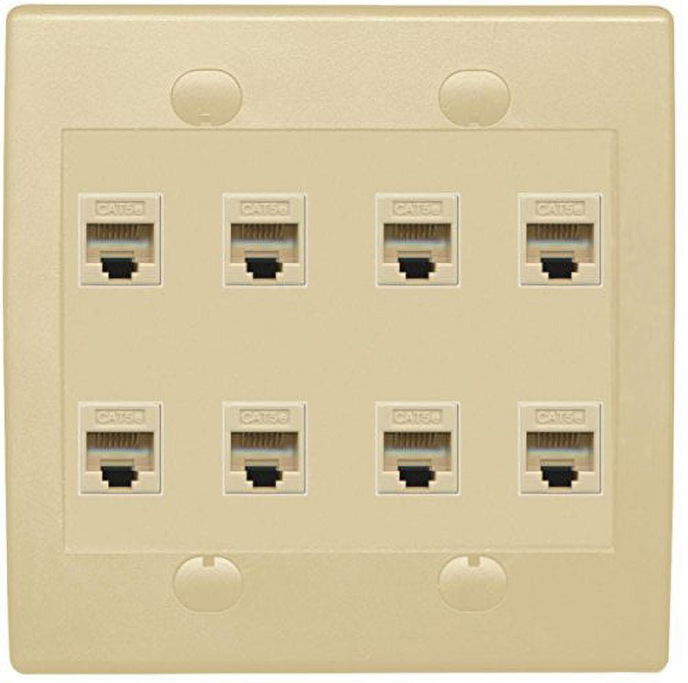 RiteAV 8 Port Flat Dual 2 Gang Cat5e RJ45 Network Wall Plate