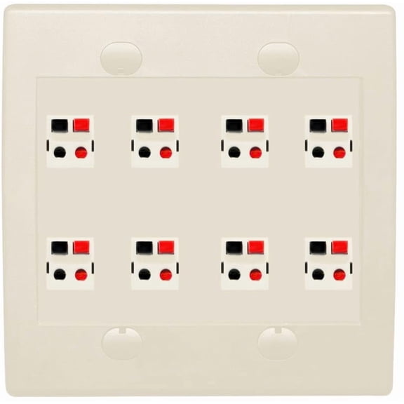 RiteAV 8 Port Speaker Jack Dual Gang Wall Plate for Home Theater - Flat Style 2 Gang [Light Almond]