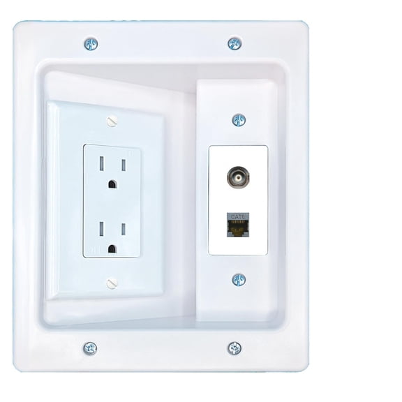 RiteAV BNC CAT6-SHIELDED Recessed Wall Plate Cable Concealer Management Kit with Power Outlet Hides Cords and Cables