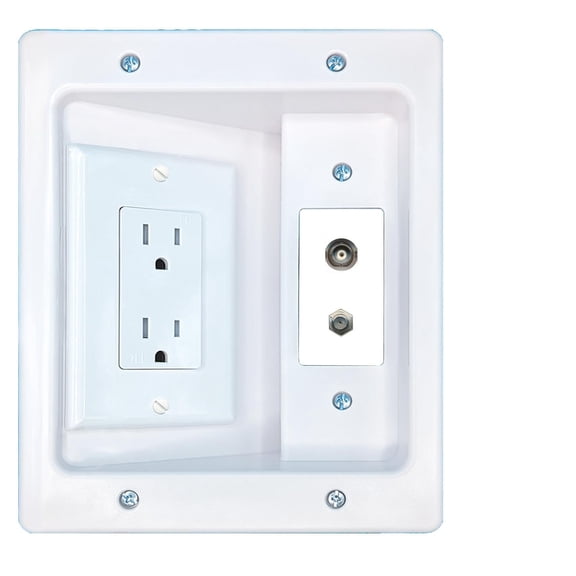 RiteAV BNC Coax Recessed Wall Plate Cable Concealer Management Kit with Power Outlet Hides Cords and Cables