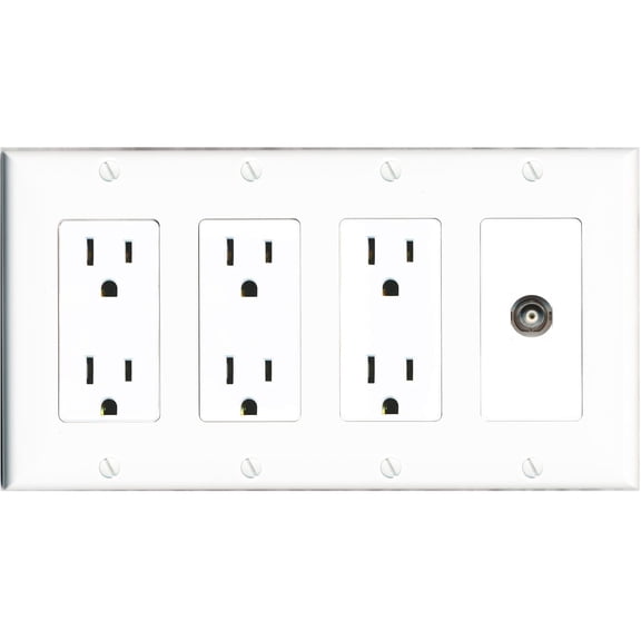 RiteAV BNC Wall Plate 4 Gang with 3 x 15A Duplex Power Outlets