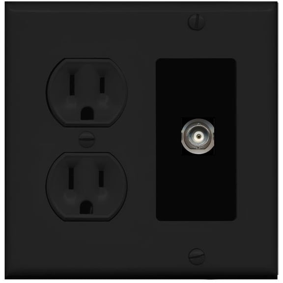 RiteAV BNC Wall Plate with Round Power Outlet [Black]