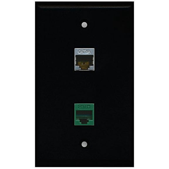 RiteAV - Black 1 Port Cat5e Ethernet Green 1 Port Cat6a Wall Plate