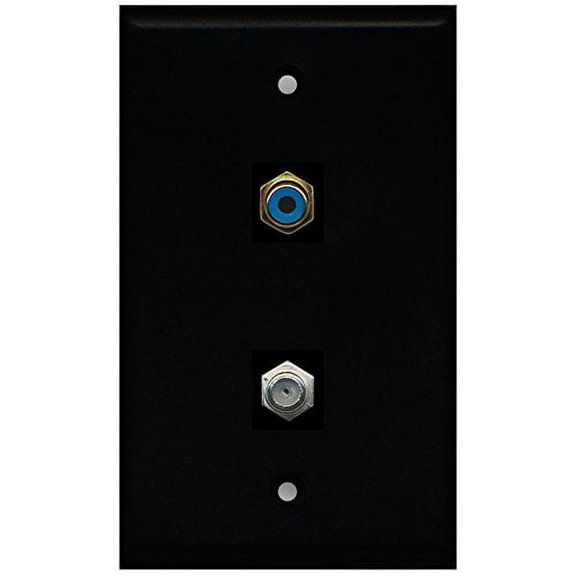 RiteAV - Black 1 Port RCA Blue 1 Port Coax Cable TV- F-Type Wall Plate