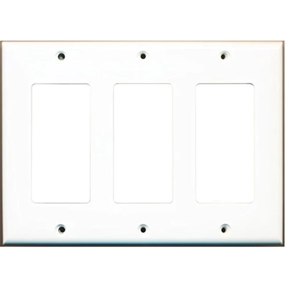 RiteAV Blank Wall Plate for Keystone Jacks - White 3 Gang Decorative