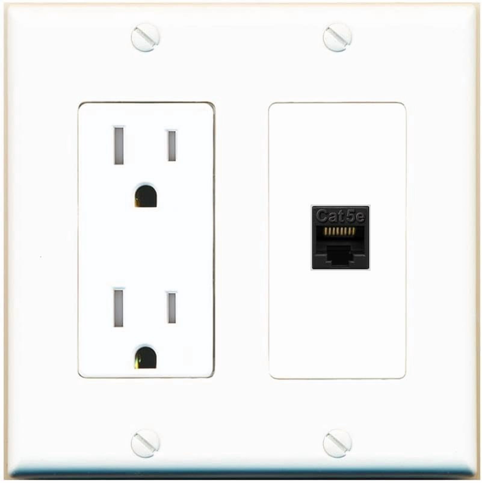 RiteAV CAT5E-BLACK Wall Plate with Tamper Resistant Power Outlet [White]