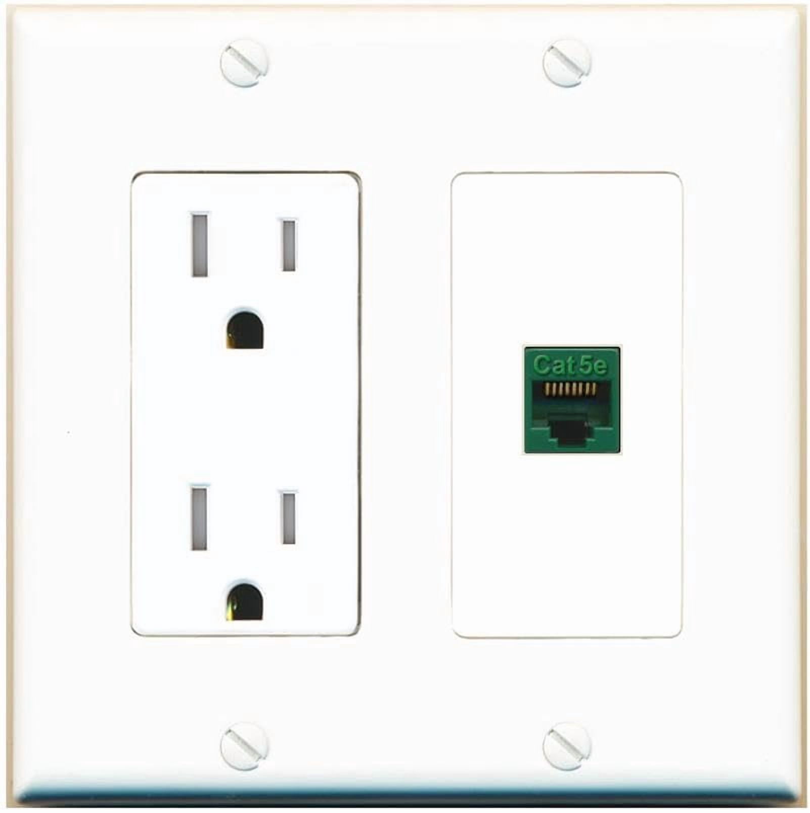 RiteAV CAT5E-GREEN Wall Plate with Tamper Resistant Power Outlet [White]