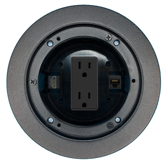 RiteAV CAT5E HDMI Floor Box Wall Plate with Power Outlet [Black]