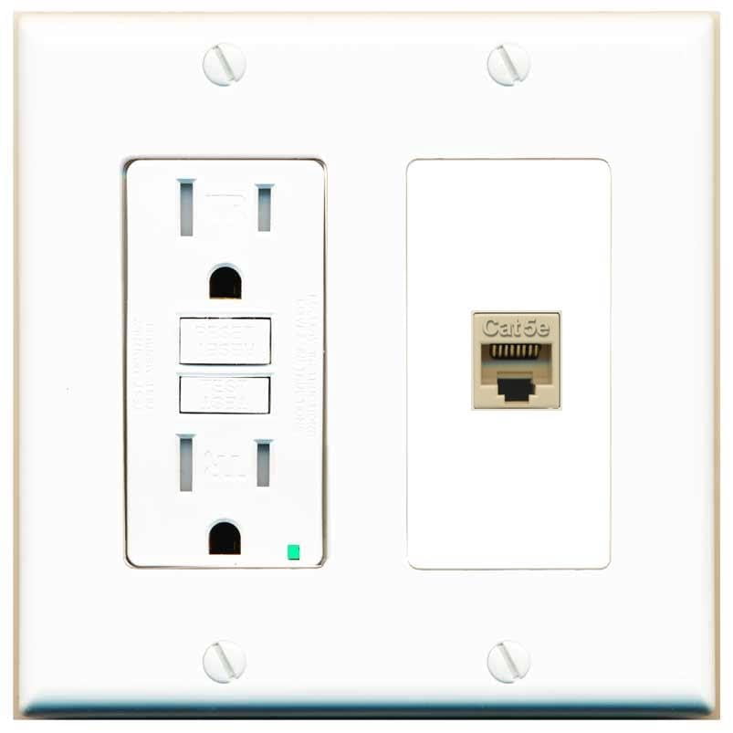 RiteAV CAT5E-IVORY Wall Plate with GFCI Power Outlet [White]