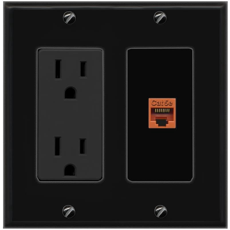 RiteAV CAT5E-ORANGE Wall Plate with Power Outlet [Black]