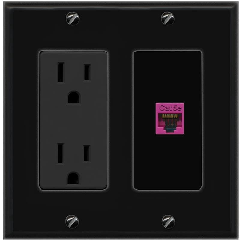 RiteAV CAT5E-PINK Wall Plate with Power Outlet [Black]