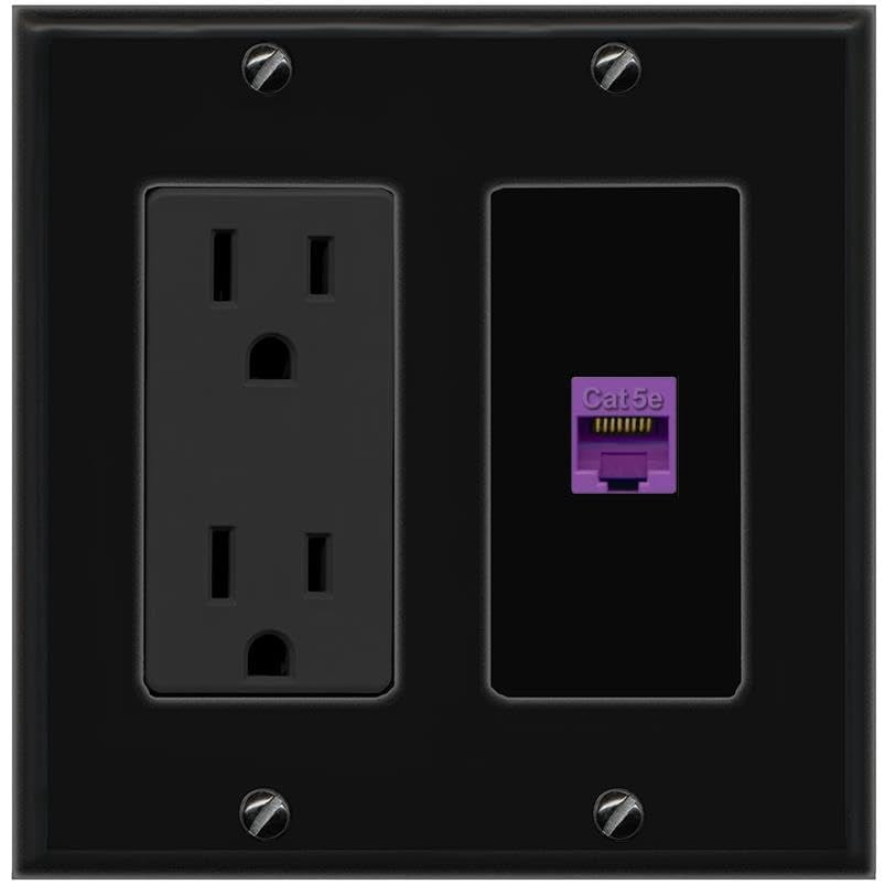 RiteAV CAT5E-PURPLE Wall Plate with Power Outlet [Black]