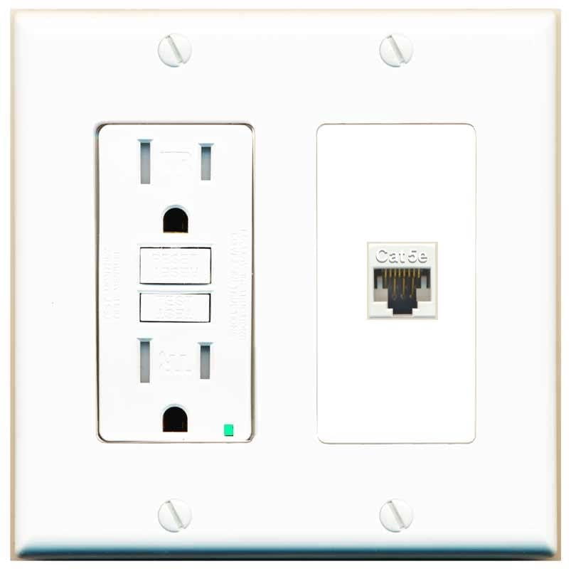 RiteAV CAT5E-WHITE Wall Plate with GFCI Power Outlet [White]