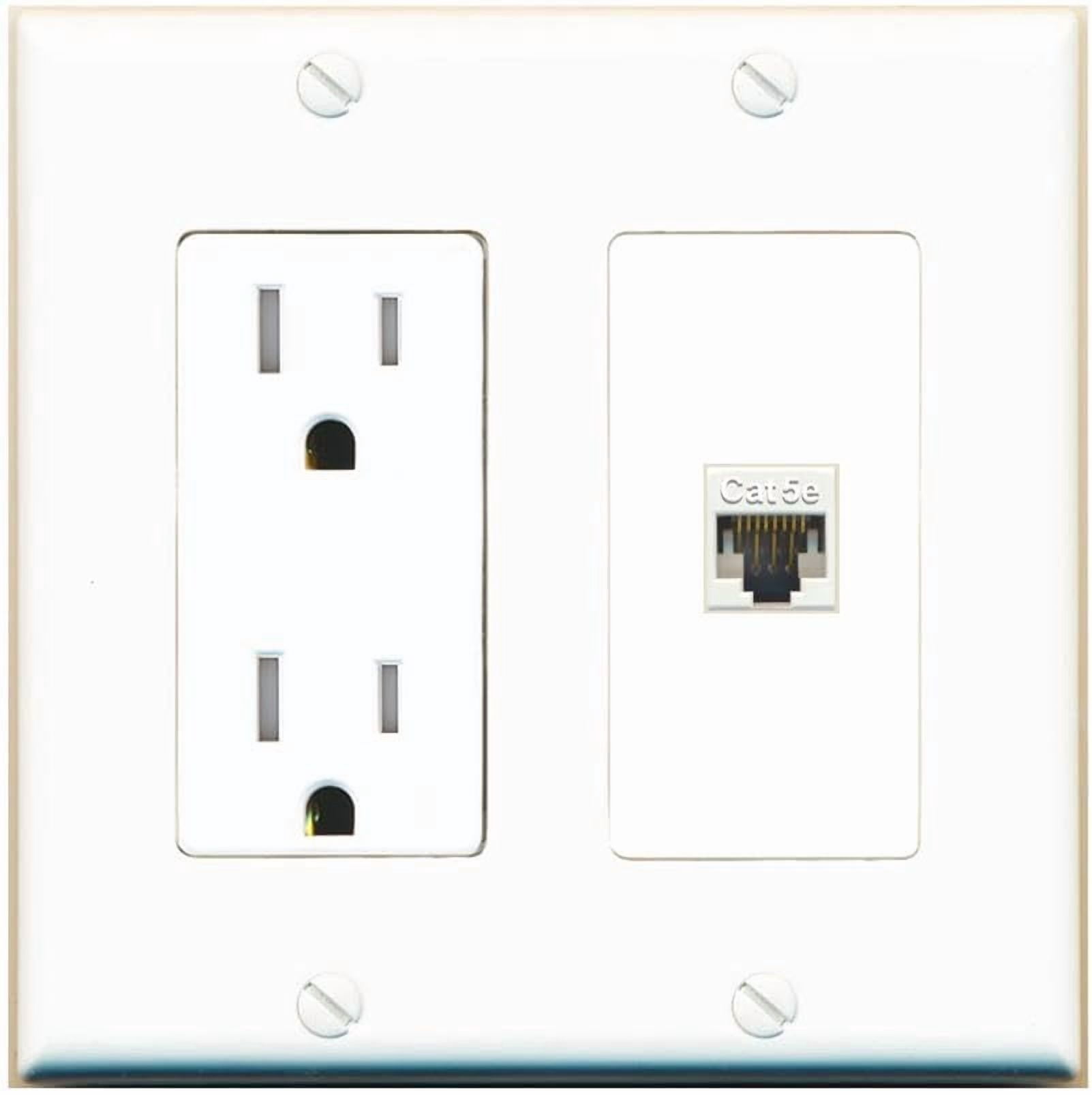 RiteAV CAT5E-WHITE Wall Plate with Tamper Resistant Power Outlet [White]