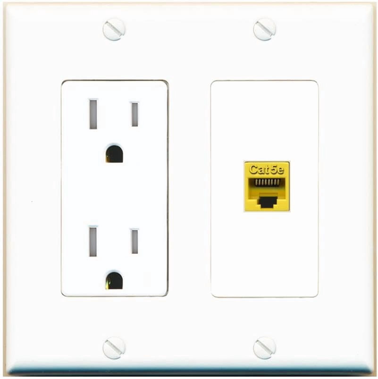 RiteAV CAT5E-YELLOW Wall Plate with Tamper Resistant Power Outlet [White]