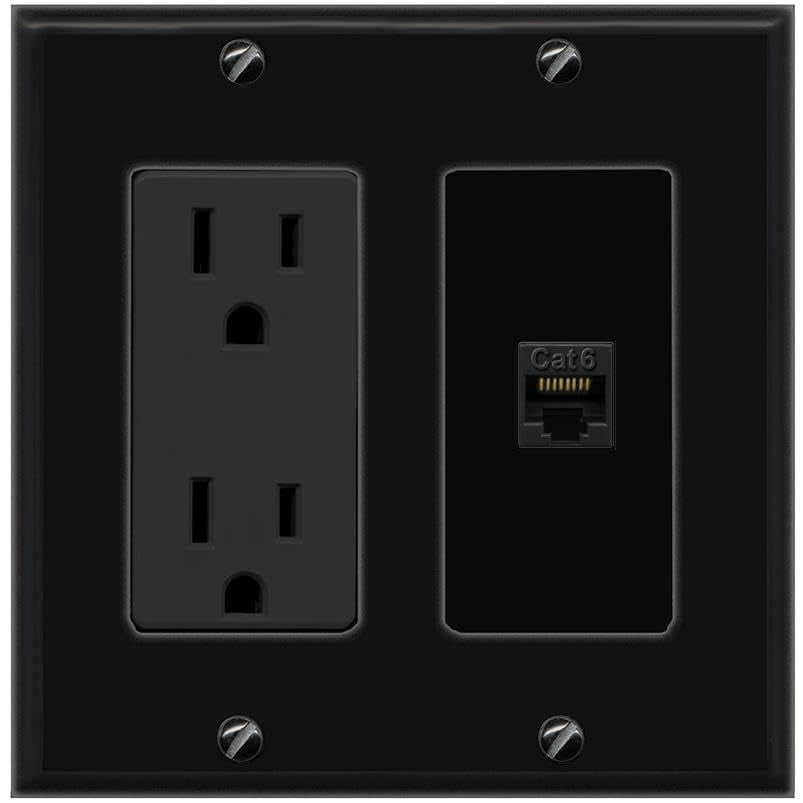RiteAV CAT6-BLACK Wall Plate with Power Outlet [Black]