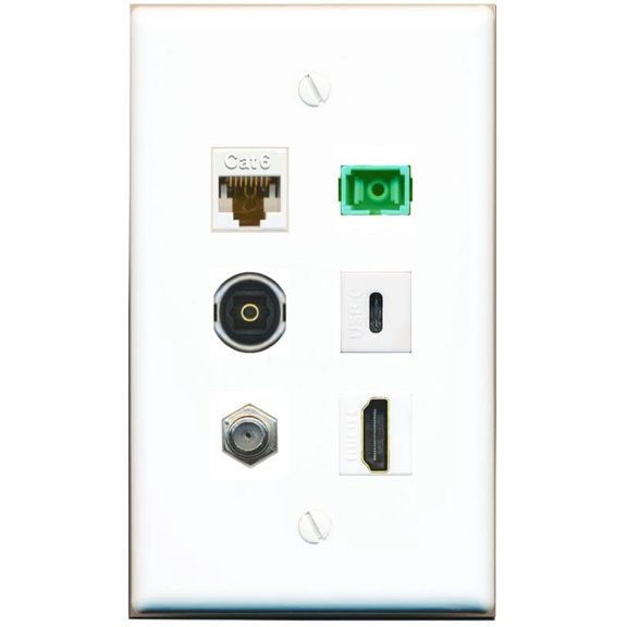 RiteAV CAT6 Coax HDMI SC-APC-SX TOSLINK USBC Flat/Solid Wall Plate [White]