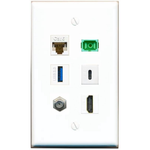 RiteAV CAT6 Coax HDMI SC-APC-SX USB-3 USBC Flat/Solid Wall Plate [White]