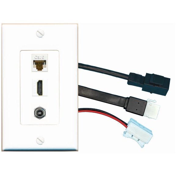 RiteAV CAT6 DC-Power HDMI Wall Plate with Pigtail Dongle Extension White