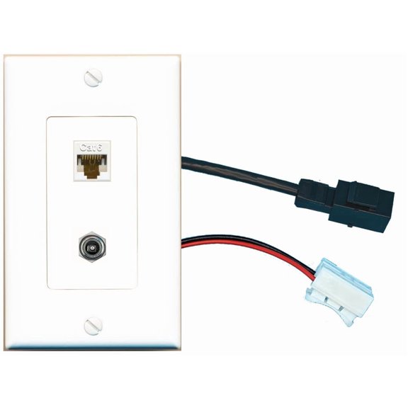 RiteAV CAT6 DC-Power Wall Plate with Pigtail Dongle Extension White