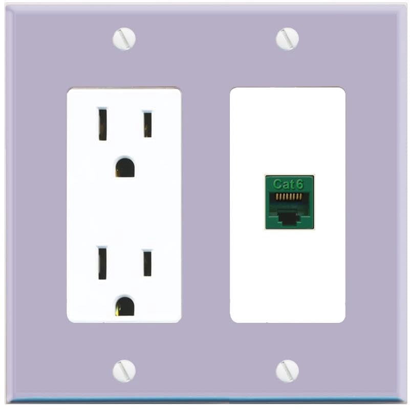 RiteAV CAT6-GREEN Wall Plate with Power Outlet [Lavendar-White]