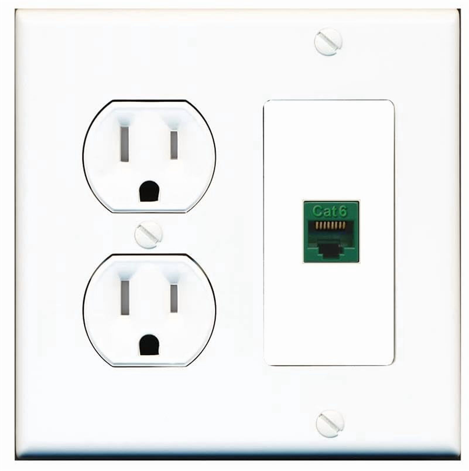 RiteAV CAT6-GREEN Wall Plate with Round Tamper Resistant Power Outlet [White]