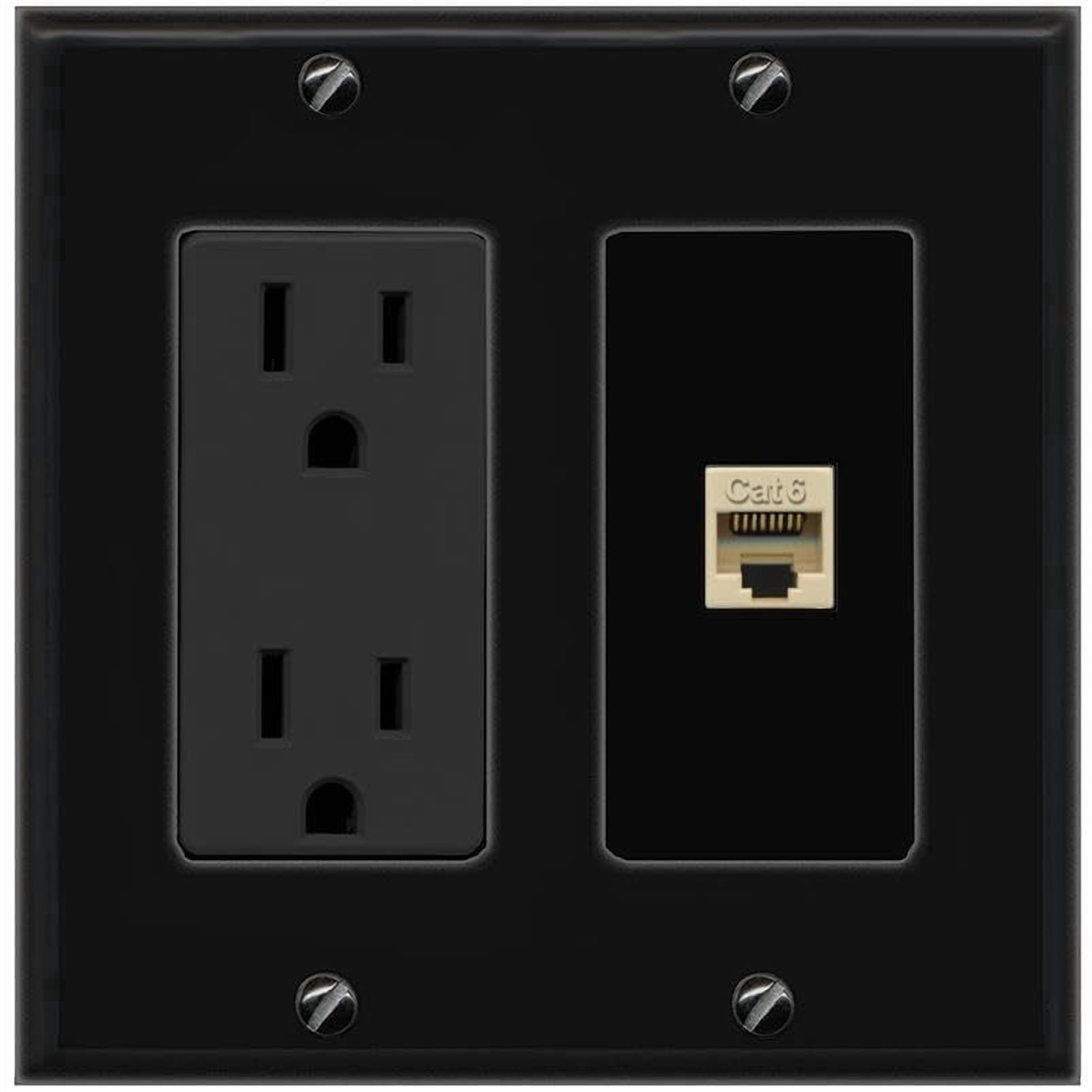 RiteAV CAT6-IVORY Wall Plate with Power Outlet [Black]