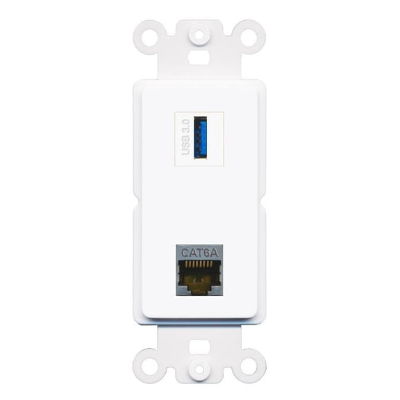 RiteAV CAT6A USB-3 Rocker Insert Wall Plate Module [White]