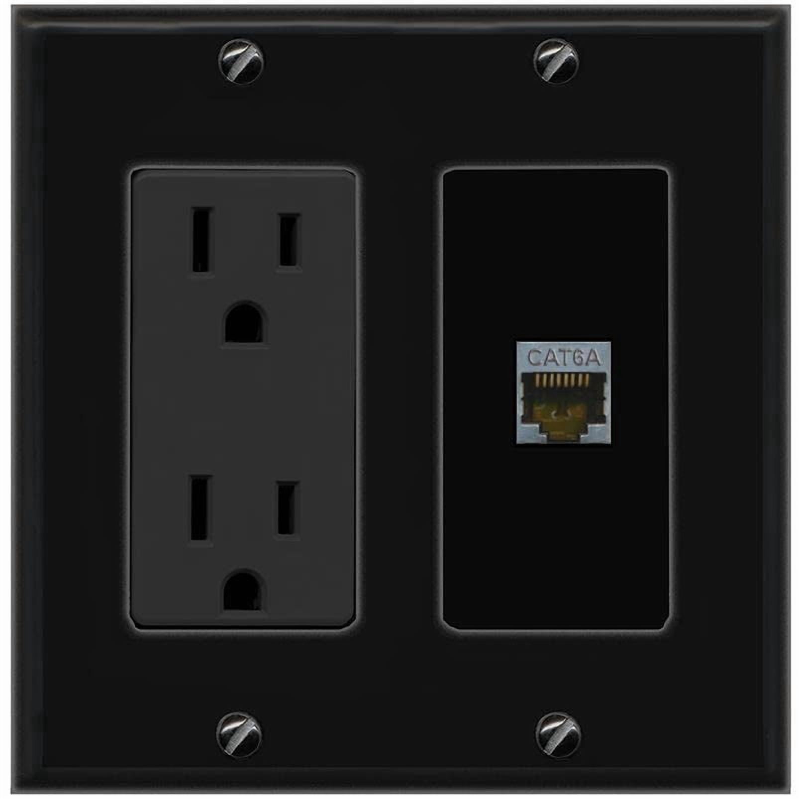 RiteAV CAT6A Wall Plate with Power Outlet [Black]