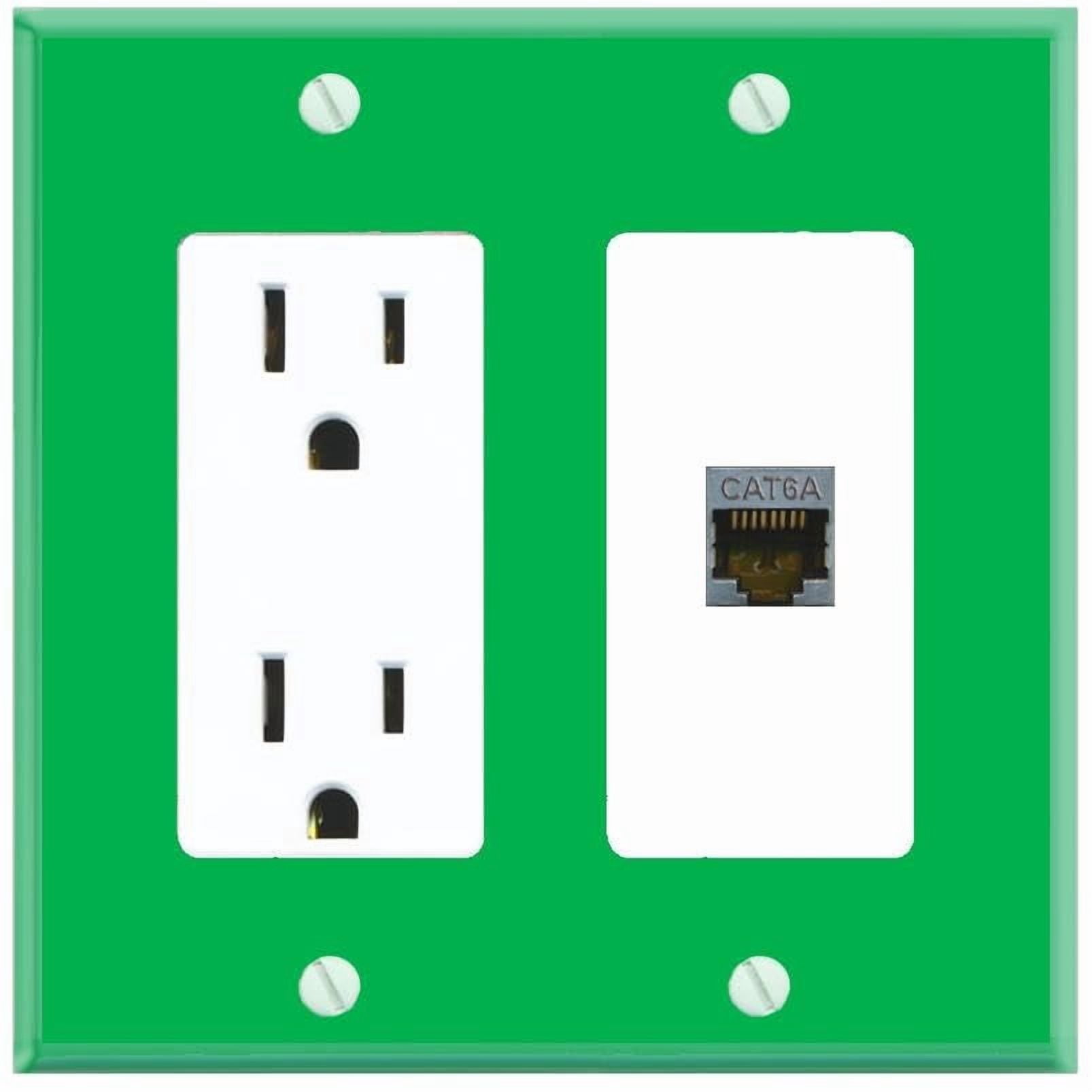 RiteAV CAT6A Wall Plate with Power Outlet [Green-White]