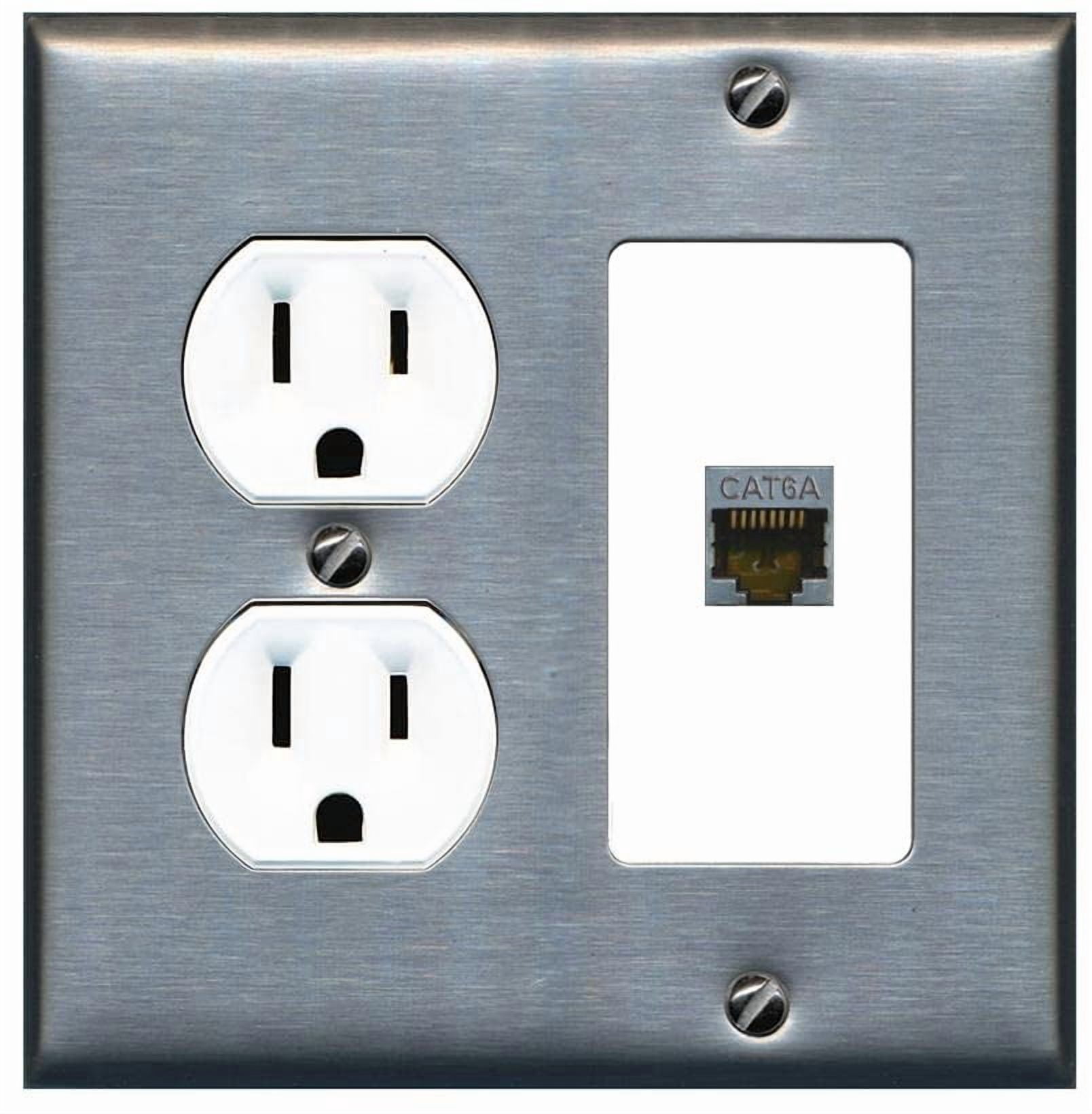 RiteAV CAT6A Wall Plate with Round Outlet [Stainless-White]
