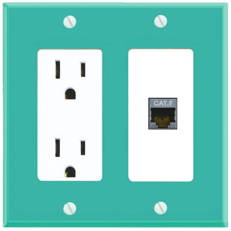 RiteAV CAT7 Wall Plate with Power Outlet [Turquoise-White]