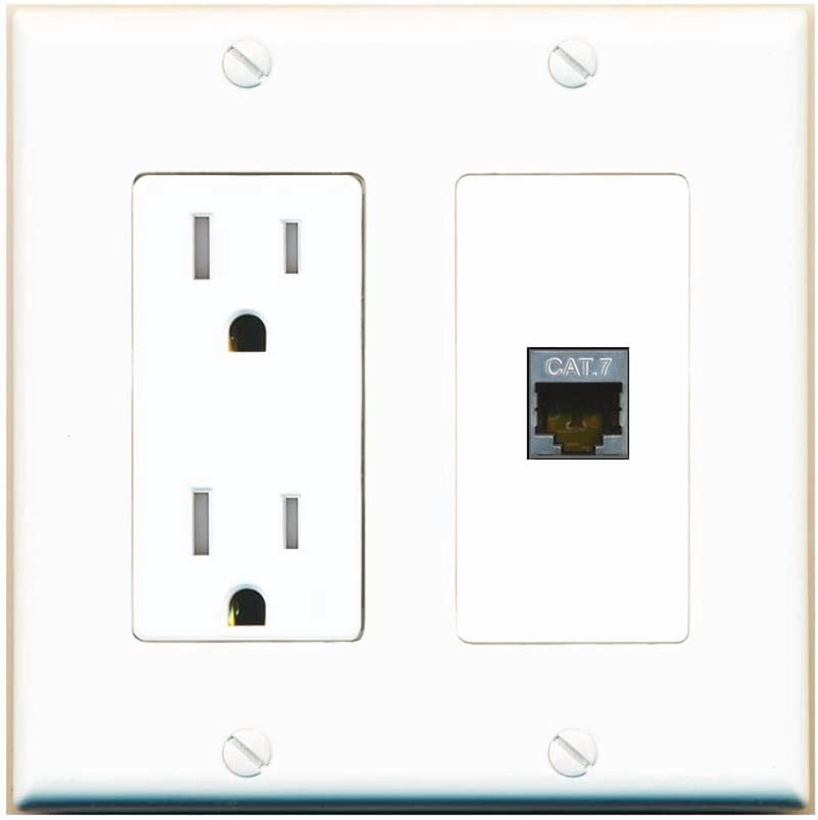 RiteAV CAT7 Wall Plate with Tamper Resistant Power Outlet [White]
