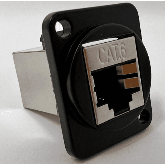 RiteAV Cat 6 D Series Chassis Panel Mount Connector Pass Through Solderless Bulkhead Coupler, Black Metal Housing/Shielded Cat6