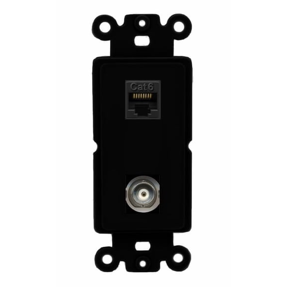 RiteAV - Cat6 Ethernet BNC Port Wall Plate Decorative (Insert) - Rocker [Black/Black]