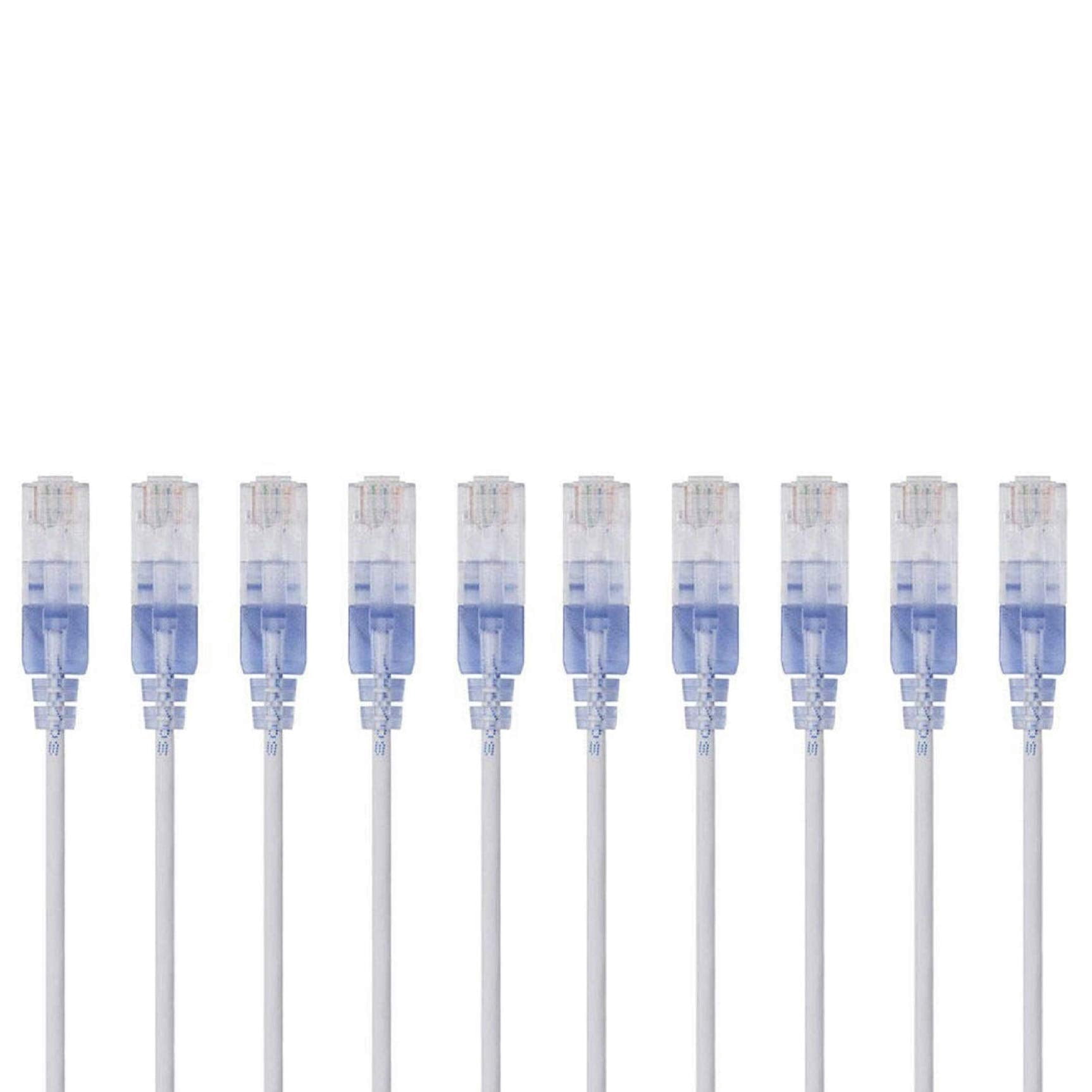RiteAV Cat6A 25ft White 10-Pk Patch Cable UTP 30AWG 10G Pure Bare Copper Snagless RJ45 SlimRun Series Ethernet Cable