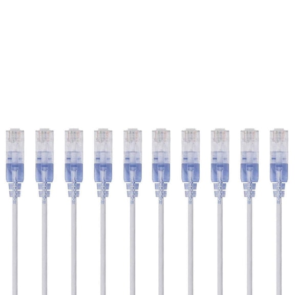 RiteAV Cat6A 25ft White 10-Pk Patch Cable UTP 30AWG 10G Pure Bare Copper Snagless RJ45 SlimRun Series Ethernet Cable