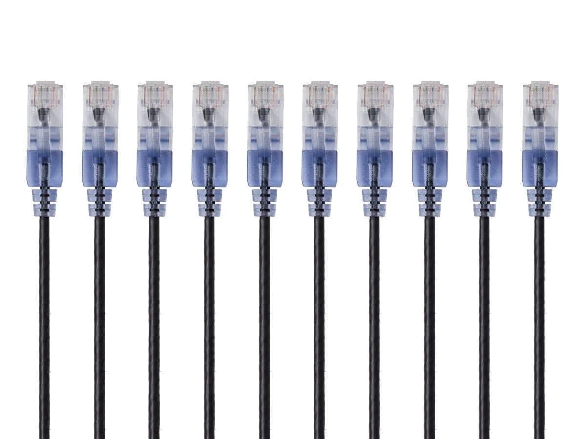 RiteAV Cat6A Ethernet Patch Cable - Snagless RJ45, 550Mhz, 10G, UTP, Pure Bare Copper Wire, 30AWG, 10-Pack, 10 Feet, Black - SlimRun Series