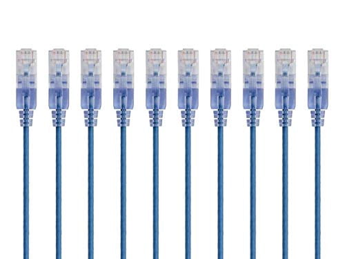 RiteAV Cat6A Ethernet Patch Cable - Snagless RJ45, 550Mhz, 10G, UTP, Pure Bare Copper Wire, 30AWG, 10-Pack, 7 Feet, Blue - SlimRun Series