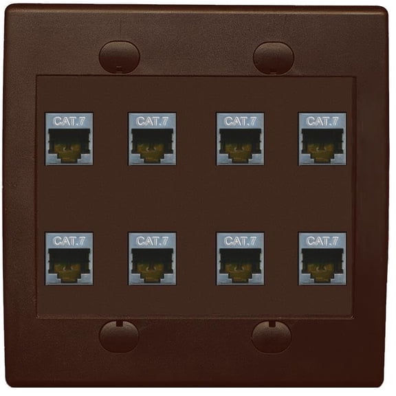 RiteAV Cat7 Wall Plate 8 Port - Flat 2 Gang [Brown/Brown]